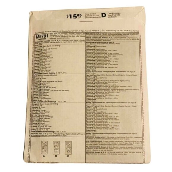 McCall's Sewing Pattern M5781 Mini Quilts Snowman Penguin Santa Uncut - Picture 2 of 2